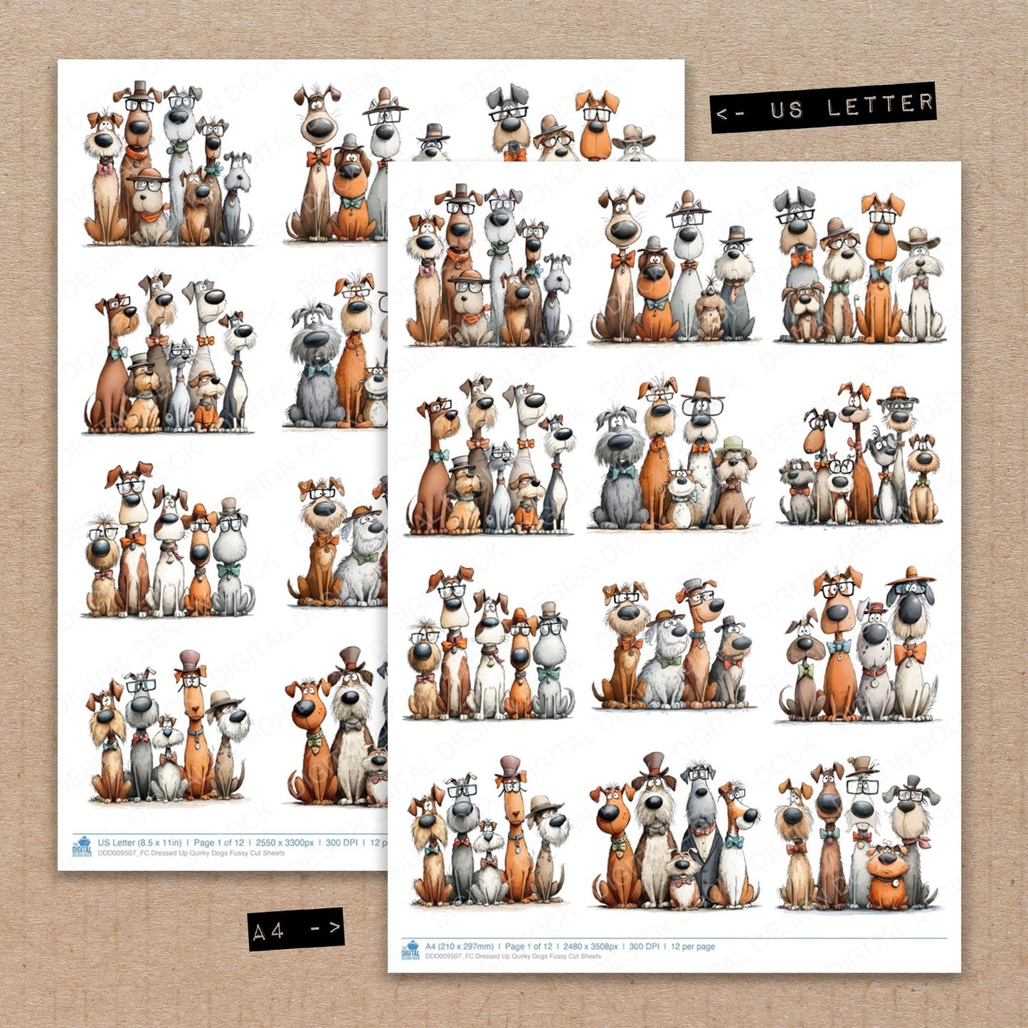 Dressed Up Quirky Dogs Fussy Cut Sheets (DDD009507)