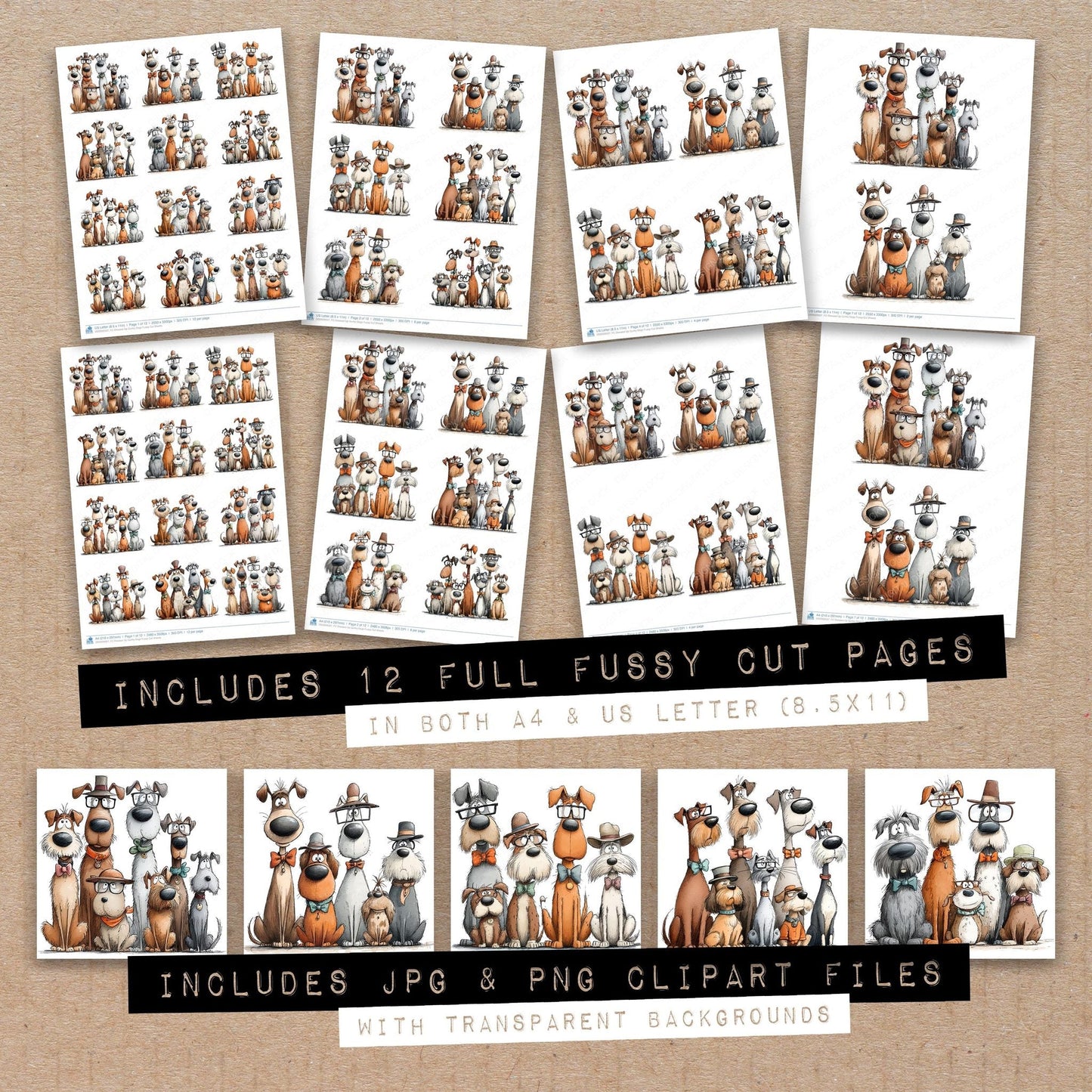 Dressed Up Quirky Dogs Fussy Cut Sheets (DDD009507)