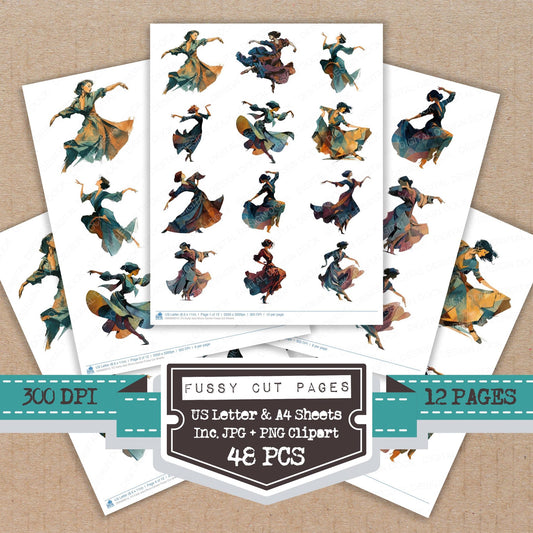 Early Jazz Blues Dancer fussy cut printable sheets for junk journaling, scrapbooking, and paper craft projects