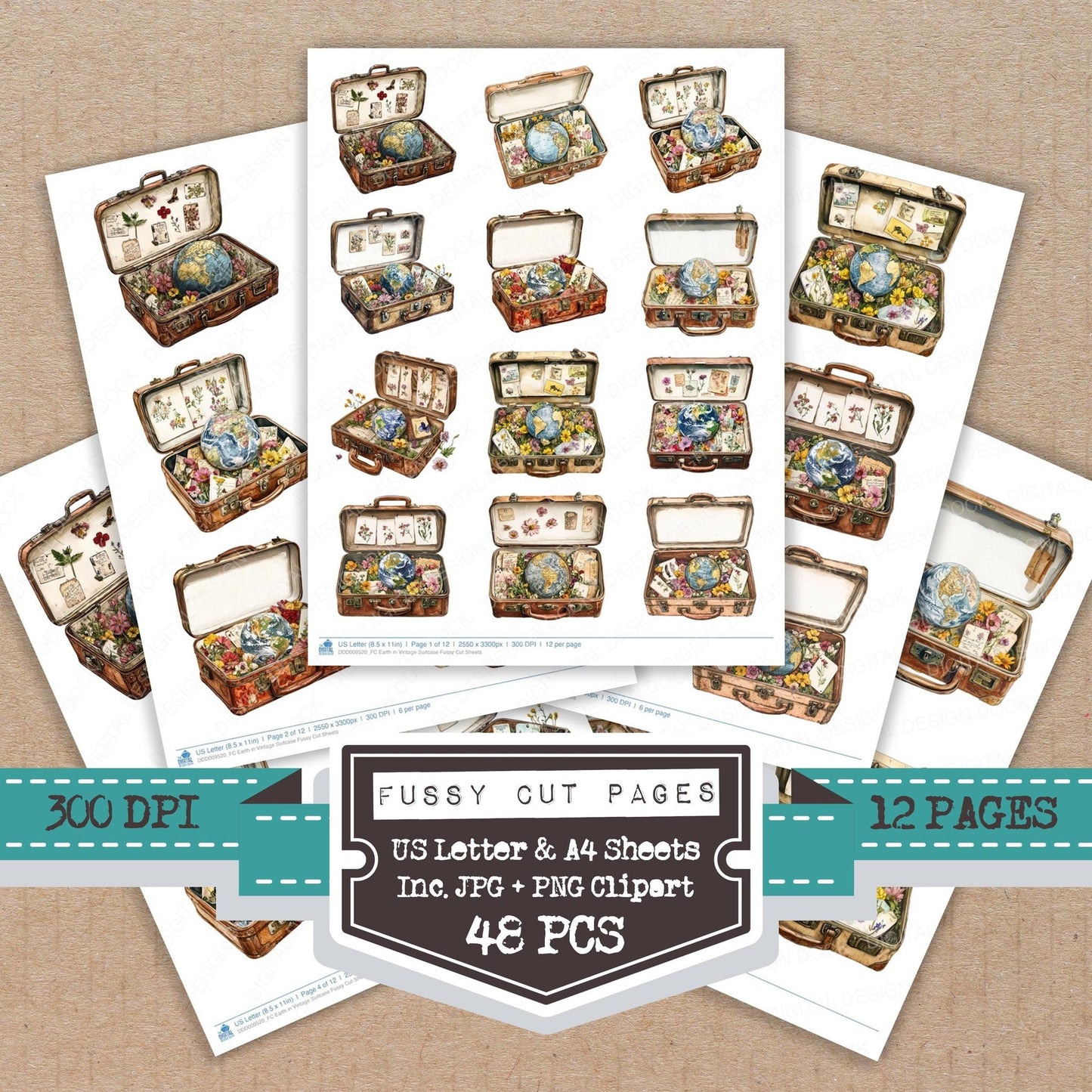 Earth in Vintage Suitcase Fussy Cut Sheets (DDD009520)