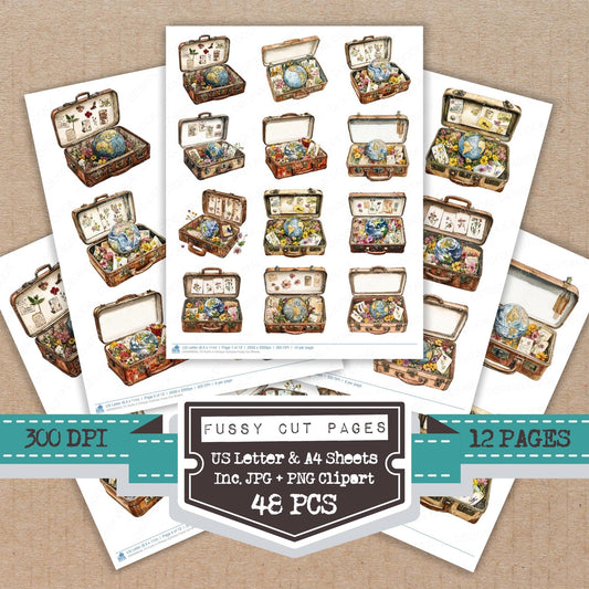 Earth in Vintage Suitcase Fussy Cut Sheets (DDD009520)
