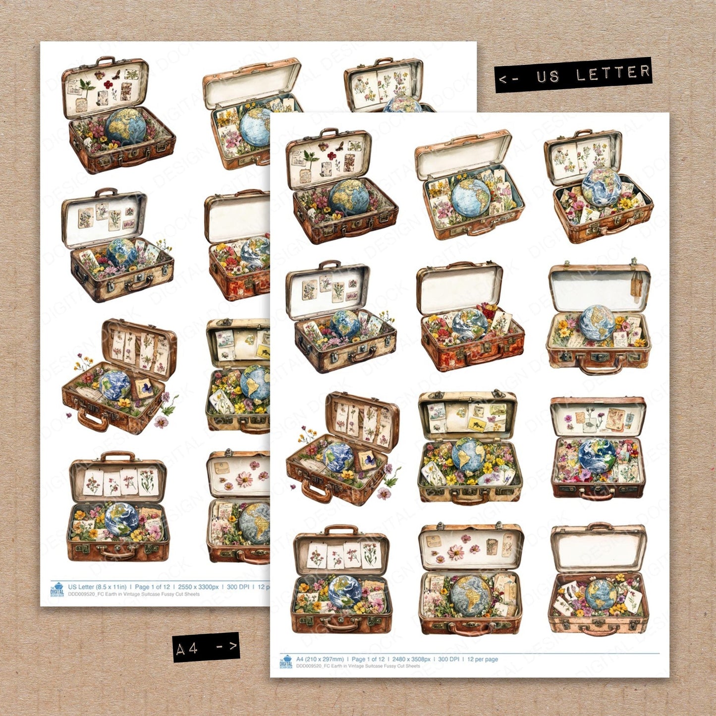 Earth in Vintage Suitcase Fussy Cut Sheets (DDD009520)