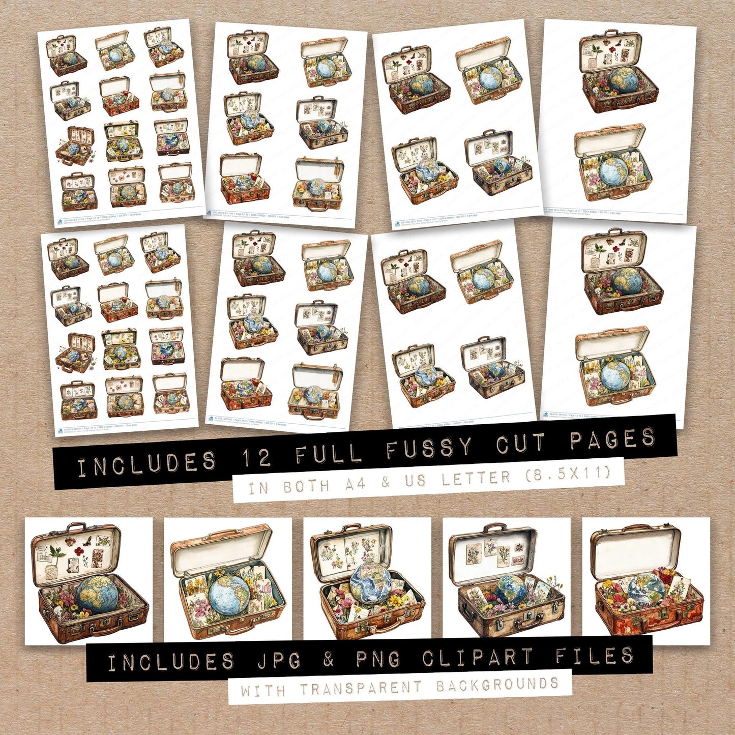 Earth in Vintage Suitcase Fussy Cut Sheets (DDD009520)
