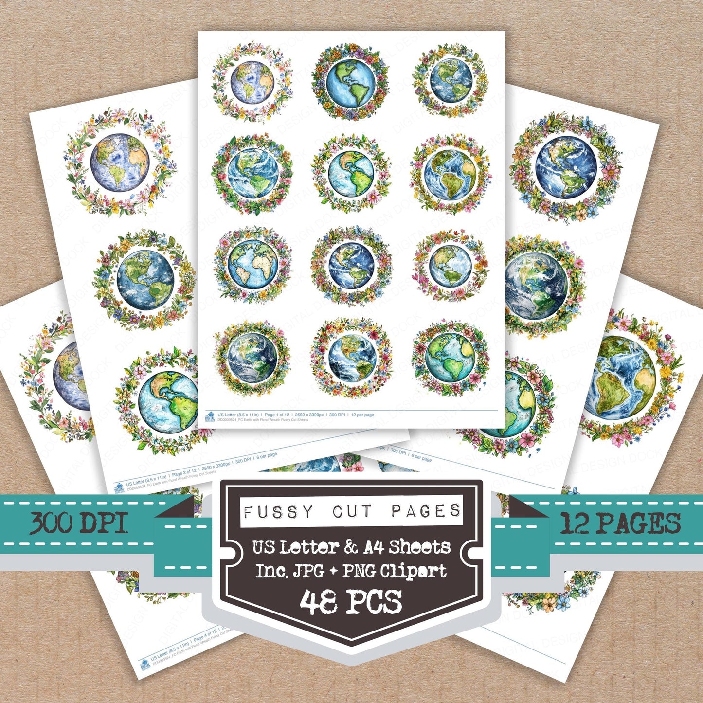 Earth with Floral Wreath Fussy Cut Sheets (DDD009524)