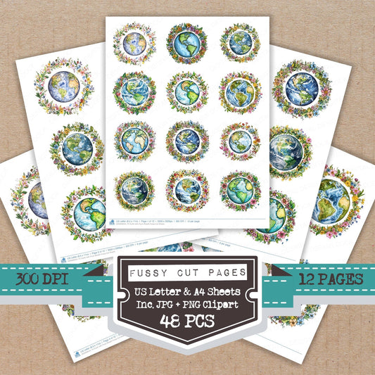 Earth with Floral Wreath Fussy Cut Sheets (DDD009524)
