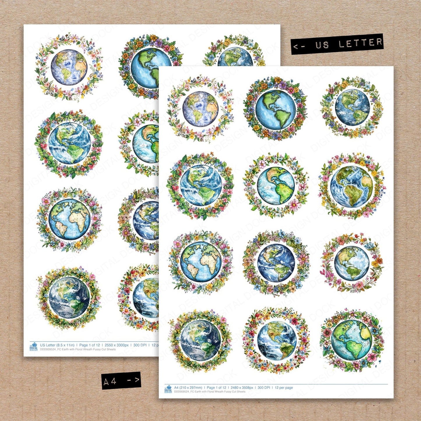 Earth with Floral Wreath Fussy Cut Sheets (DDD009524)
