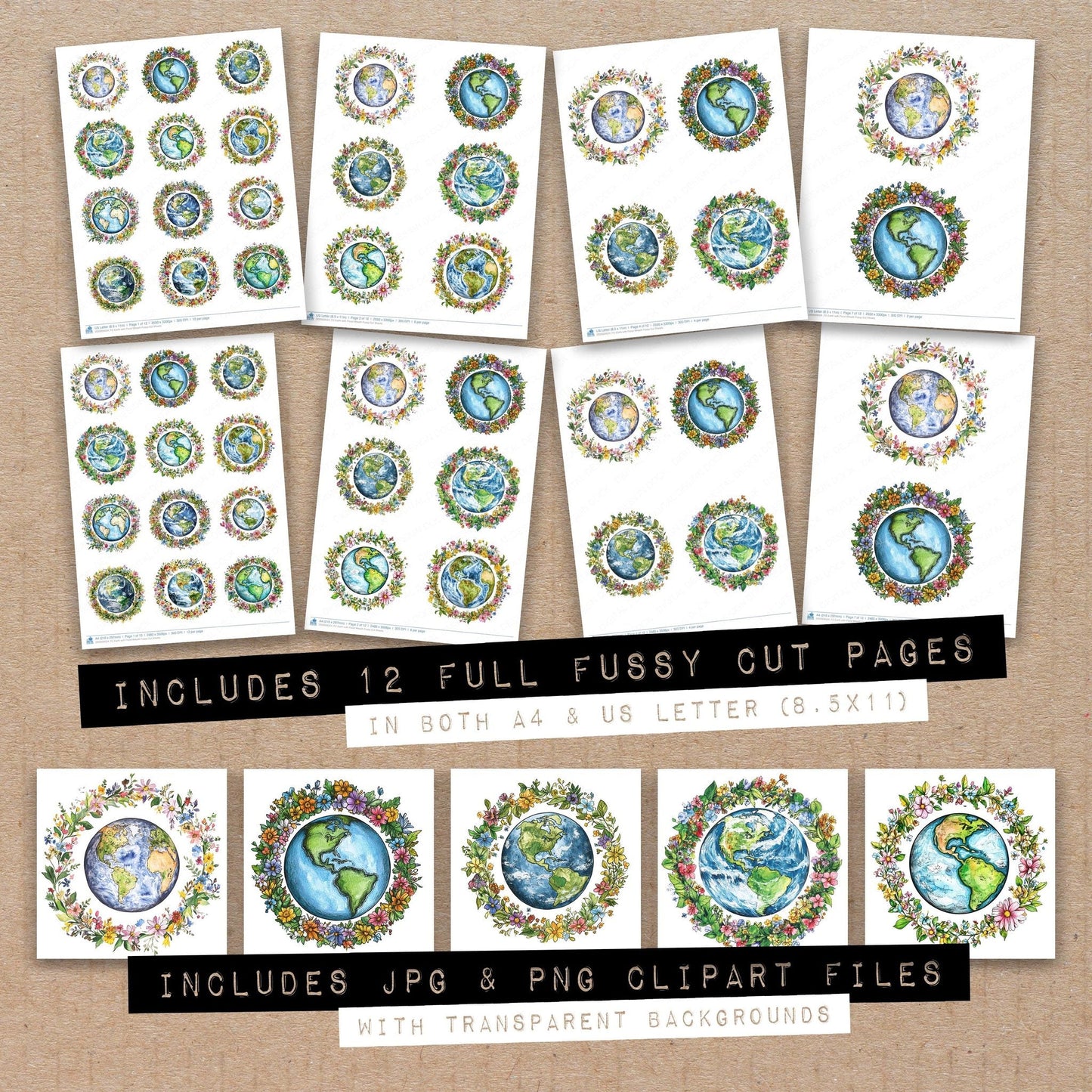 Earth with Floral Wreath Fussy Cut Sheets (DDD009524)