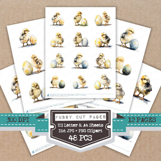 Easter Chick Egg fussy cut printable sheets for junk journaling, scrapbooking, and paper craft projects