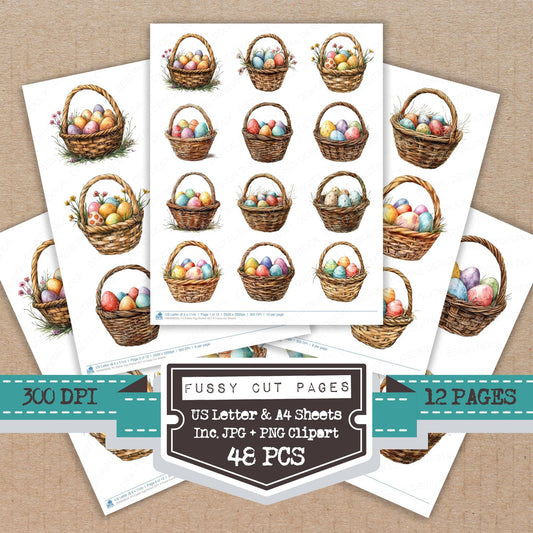 Easter Egg Basket A fussy cut printable sheets for junk journaling, scrapbooking, and paper craft projects