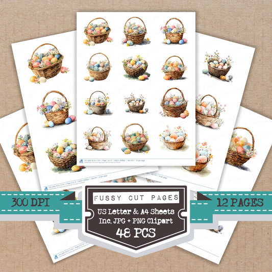 Easter Egg Basket B fussy cut printable sheets for junk journaling, scrapbooking, and paper craft projects