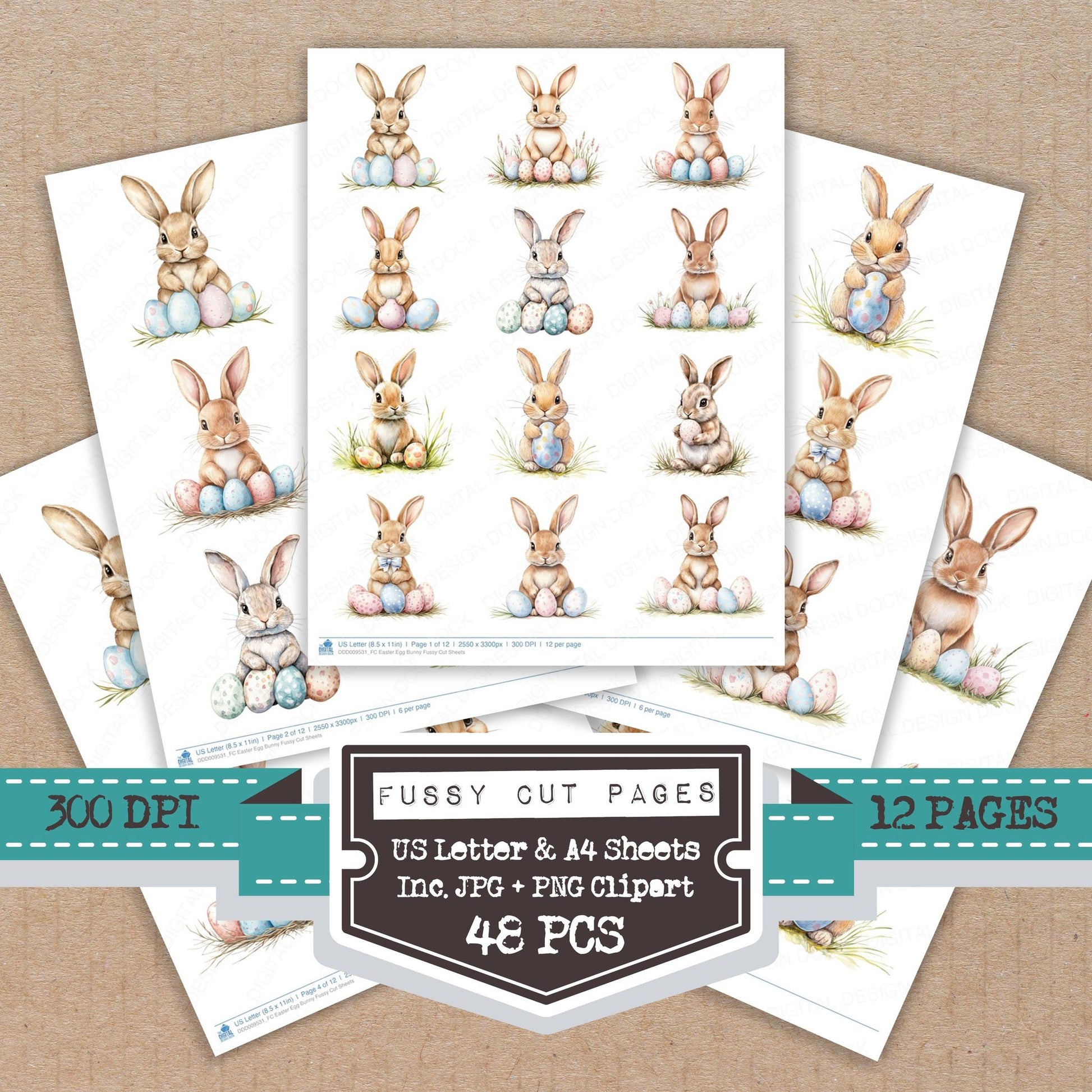 Easter Egg Bunny fussy cut printable sheets for junk journaling, scrapbooking, and paper craft projects