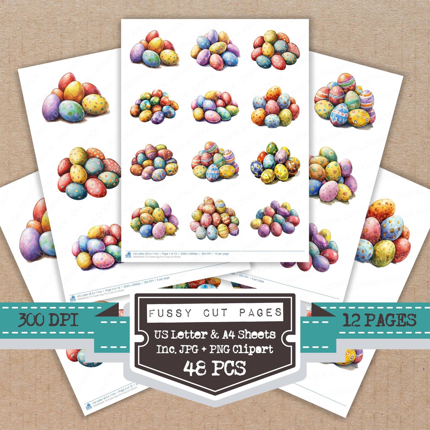 Easter Egg Pile fussy cut printable sheets for junk journaling, scrapbooking, and paper craft projects