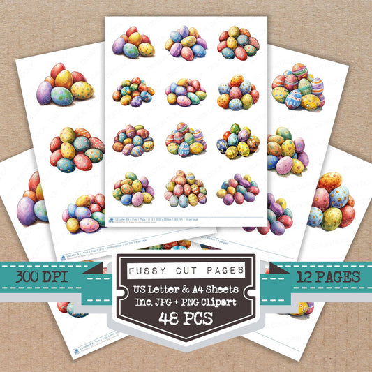 Easter Egg Pile fussy cut printable sheets for junk journaling, scrapbooking, and paper craft projects