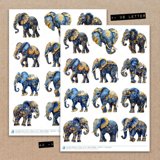 Elephant Baroque Blue and Gold Fussy Cut Sheets (DDD009537)