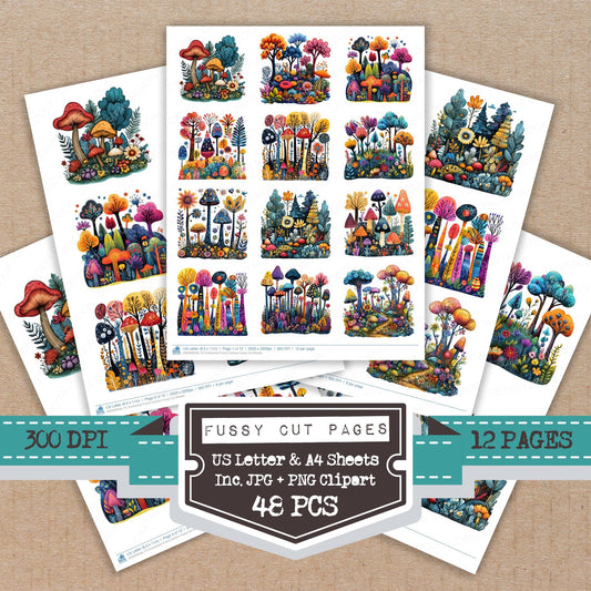 Enchanted Forest Cartoon fussy cut printable sheets for junk journaling, scrapbooking, and paper craft projects