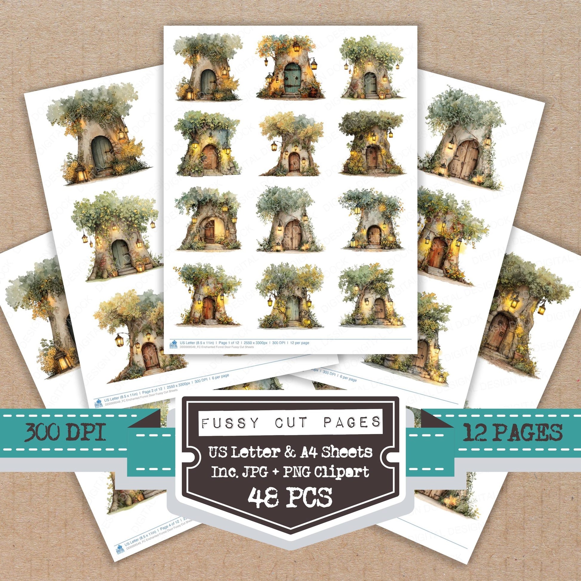 Enchanted Forest Door fussy cut printable sheets for junk journaling, scrapbooking, and paper craft projects