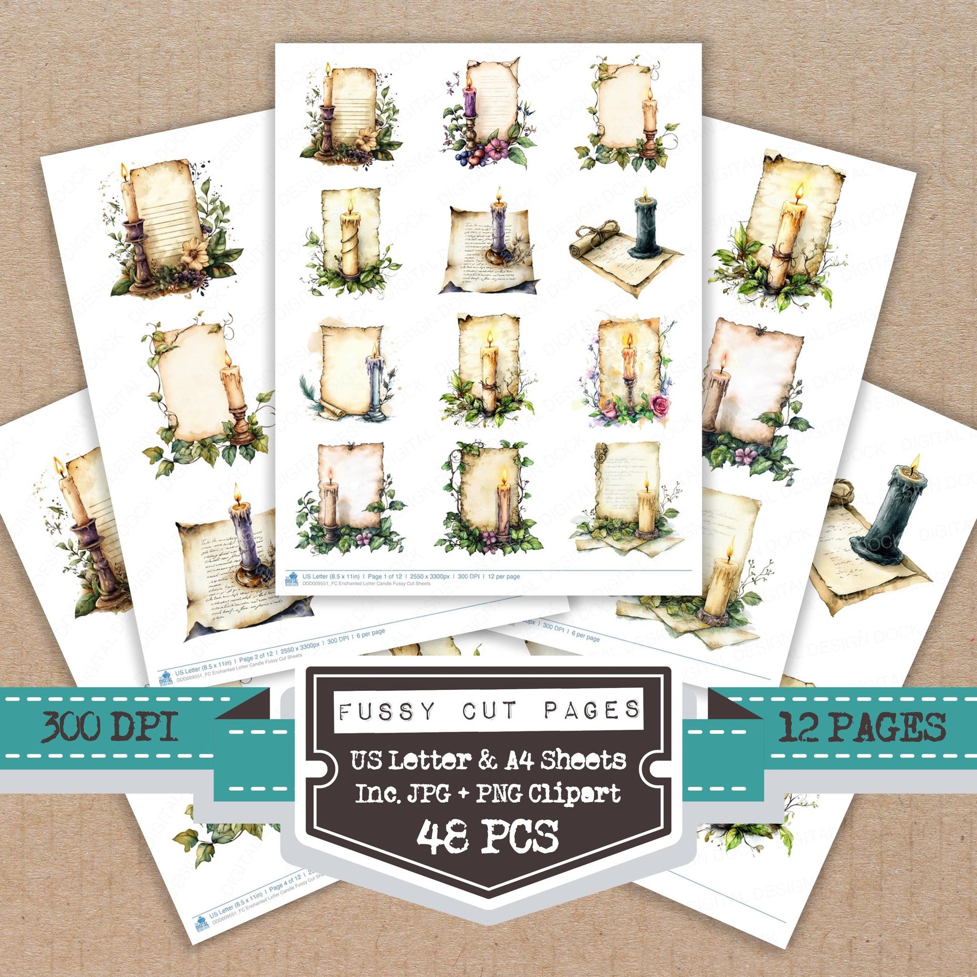 Enchanted Letter Candle fussy cut printable sheets for junk journaling, scrapbooking, and paper craft projects