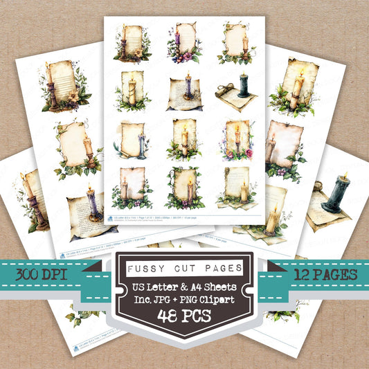 Enchanted Letter Candle fussy cut printable sheets for junk journaling, scrapbooking, and paper craft projects
