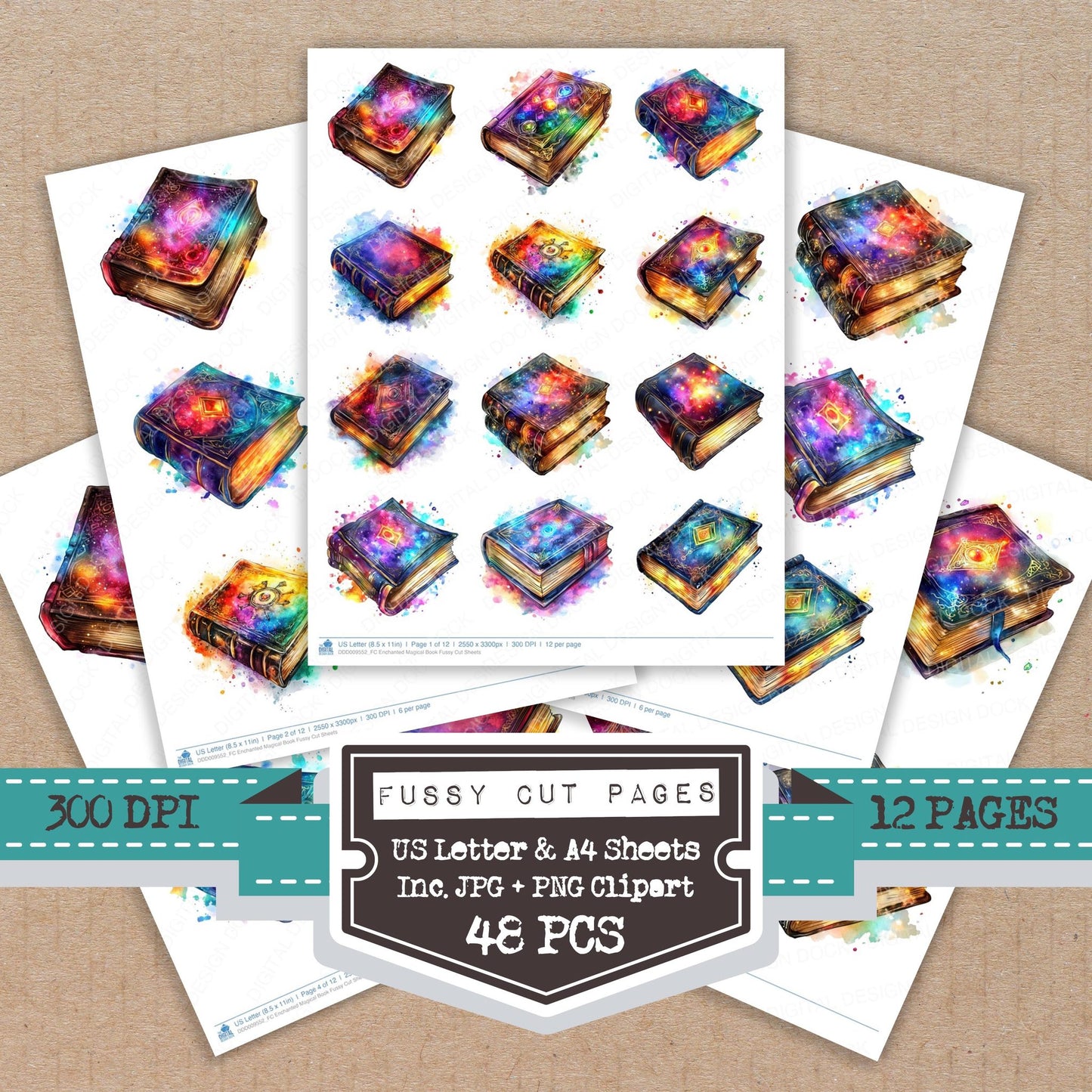 Enchanted Magical Book fussy cut printable sheets for junk journaling, scrapbooking, and paper craft projects