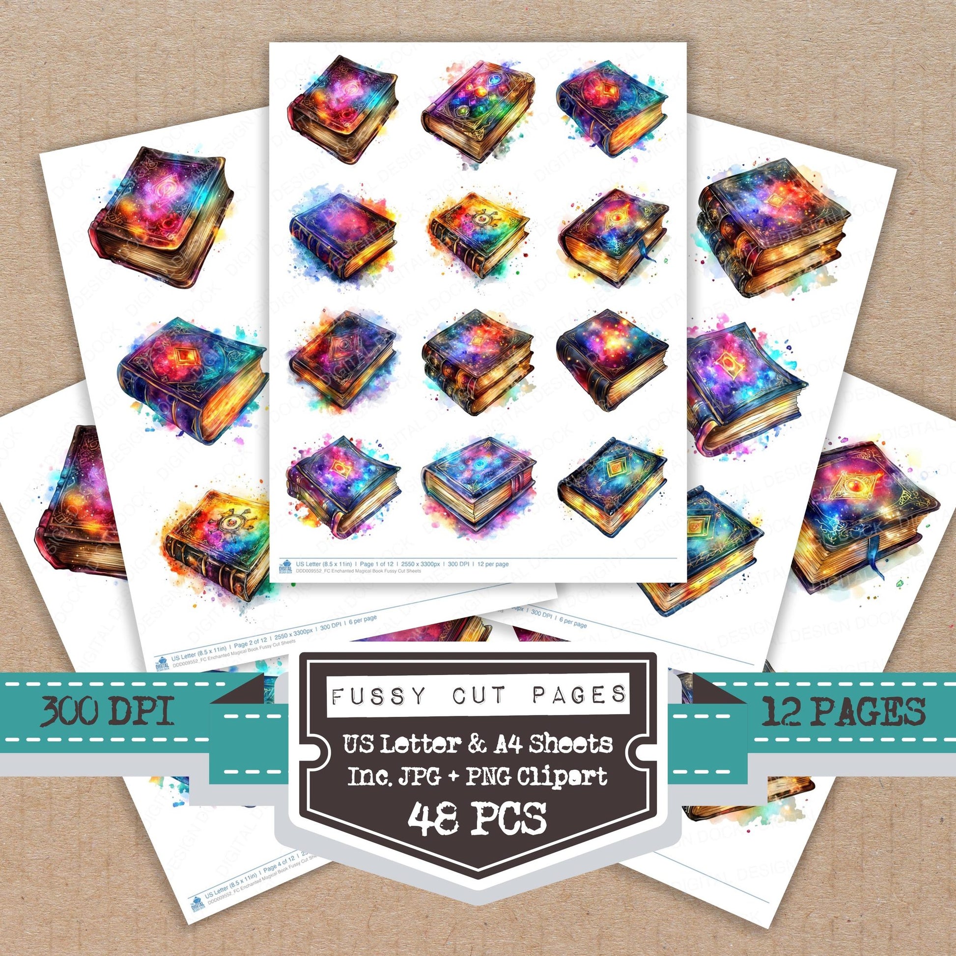 Enchanted Magical Book fussy cut printable sheets for junk journaling, scrapbooking, and paper craft projects