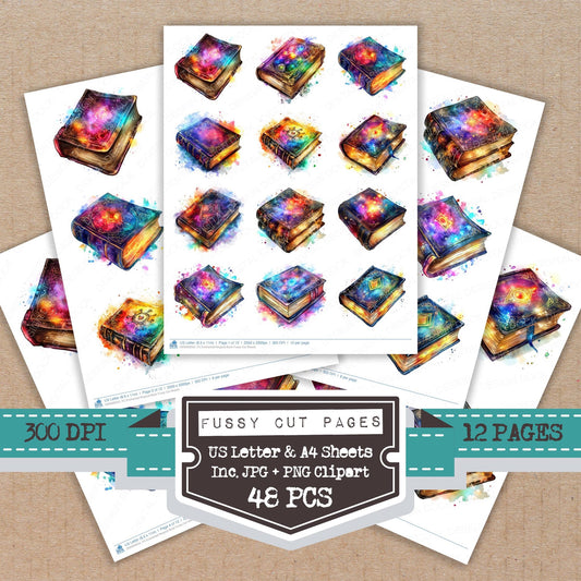 Enchanted Magical Book fussy cut printable sheets for junk journaling, scrapbooking, and paper craft projects