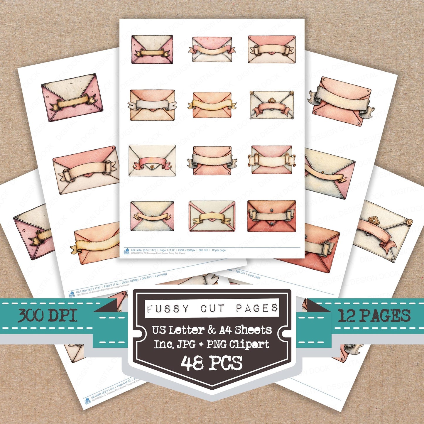 Envelope Front Banner fussy cut printable sheets for junk journaling, scrapbooking, and paper craft projects