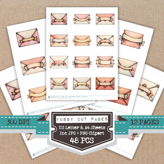 Envelope Front Banner fussy cut printable sheets for junk journaling, scrapbooking, and paper craft projects