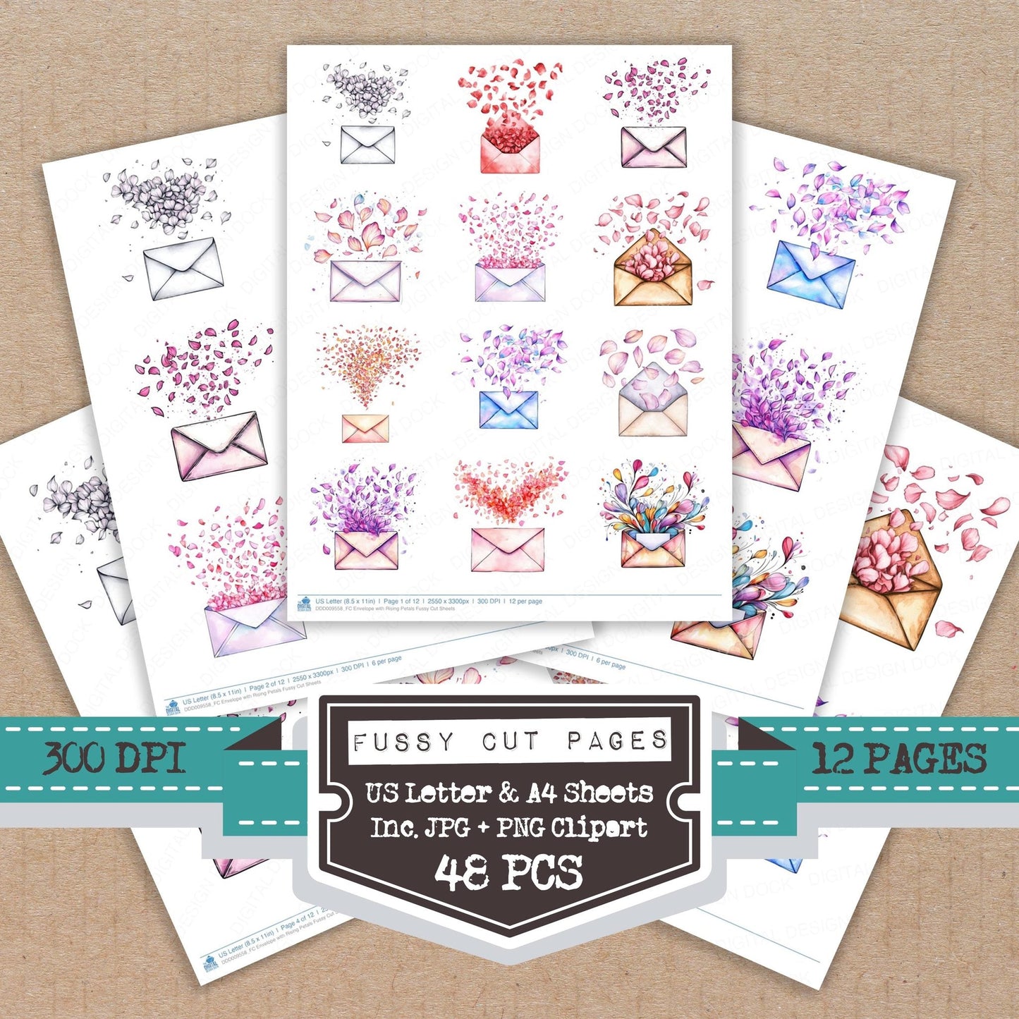 Envelope with Rising Petals Fussy Cut Sheets (DDD009558)