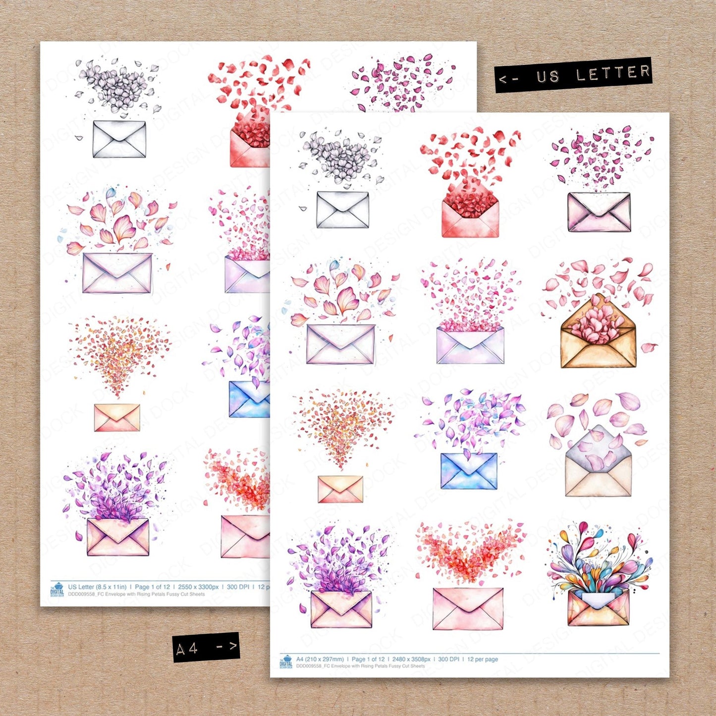 Envelope with Rising Petals Fussy Cut Sheets (DDD009558)