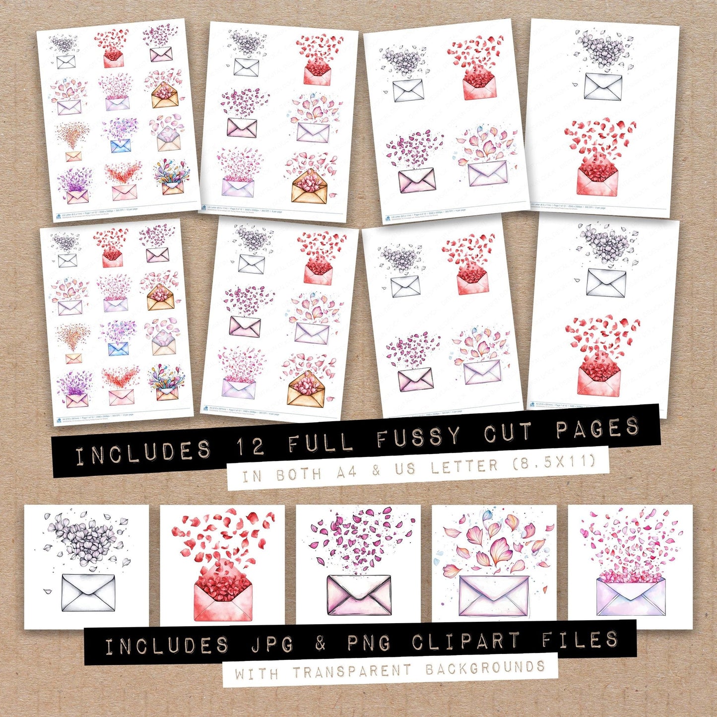 Envelope with Rising Petals Fussy Cut Sheets (DDD009558)