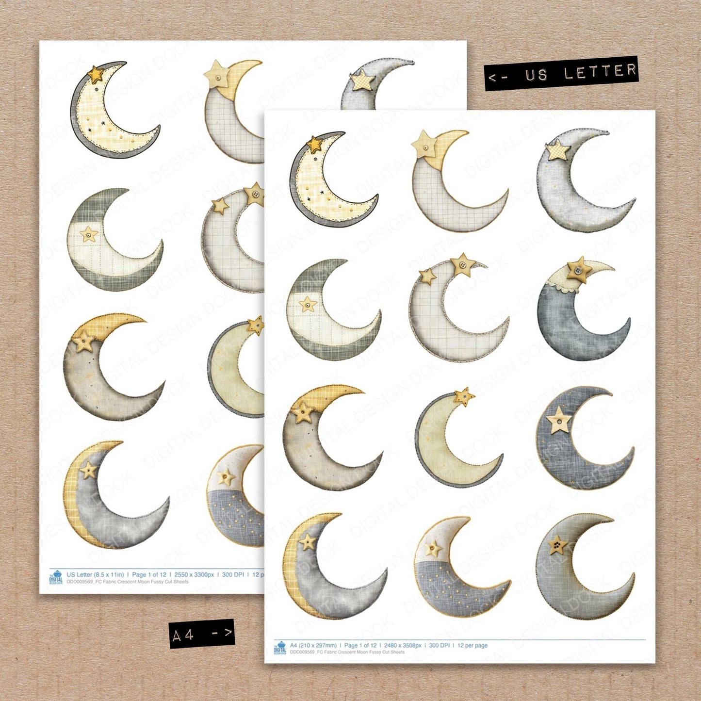 Fabric Crescent Moon Fussy Cut Sheets (DDD009569)