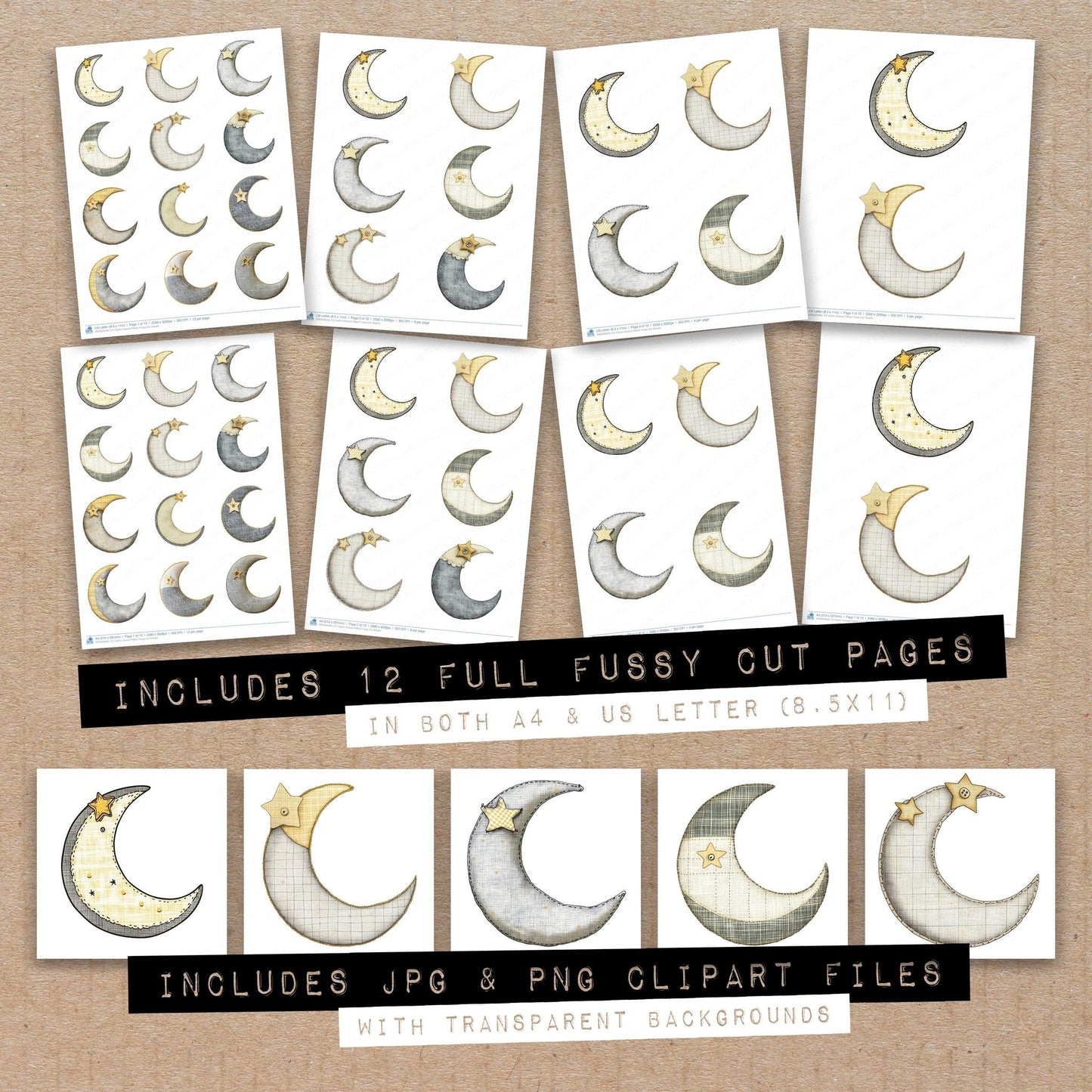 Fabric Crescent Moon Fussy Cut Sheets (DDD009569)