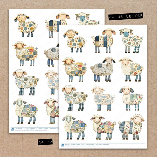 Fabric Cute Floral Patch Sheep Fussy Cut Sheets (DDD009570)
