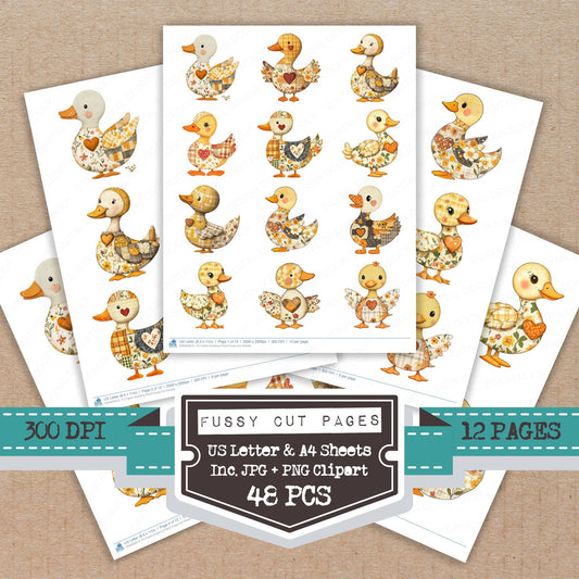 Fabric Duckling Patch fussy cut printable sheets for junk journaling, scrapbooking, and paper craft projects