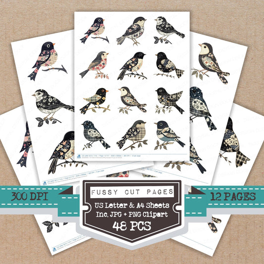 Fabric Embroidered Wing Songbird Fussy Cut Sheets (DDD009581)