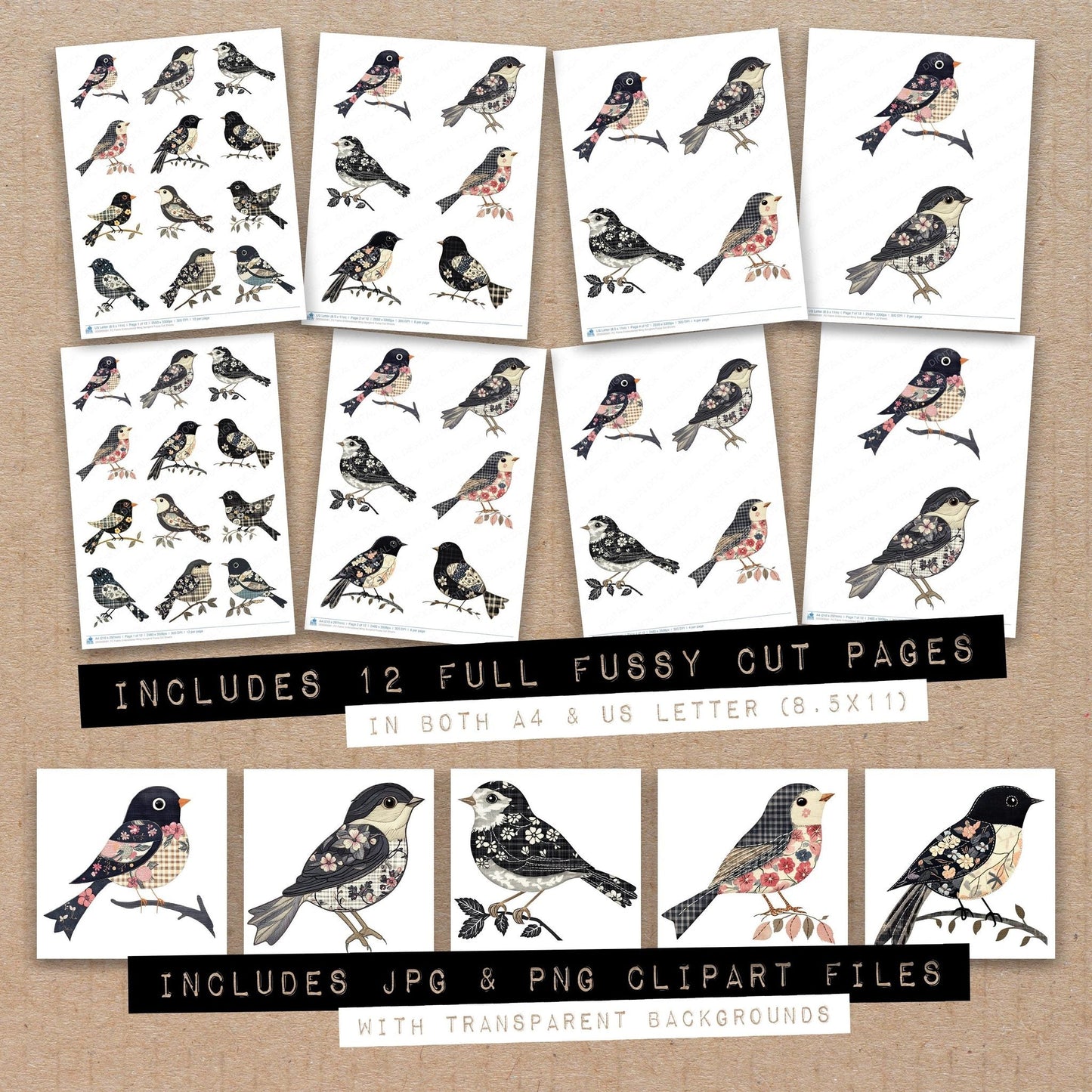 Fabric Embroidered Wing Songbird Fussy Cut Sheets (DDD009581)
