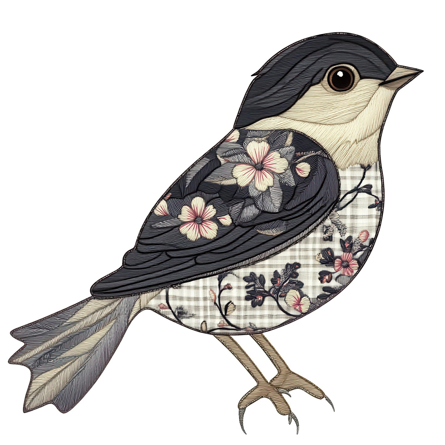 Fabric Embroidered Wing Songbird Fussy Cut Sheets (DDD009581)