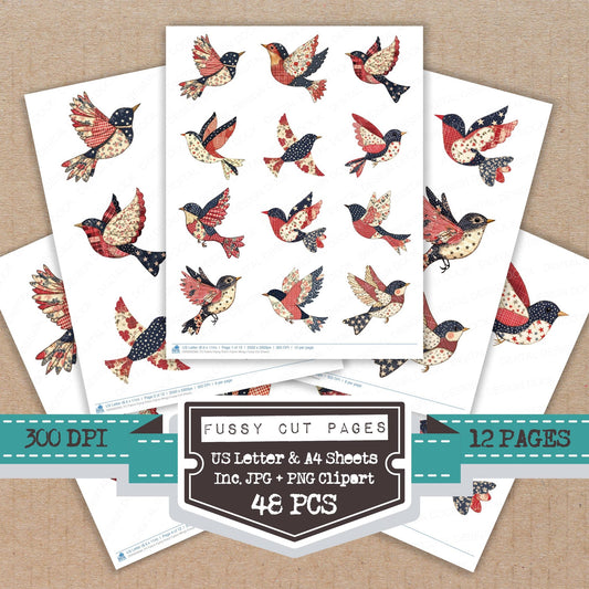 Fabric Flying Robin Fabric Wings fussy cut printable sheets for junk journaling, scrapbooking, and paper craft projects