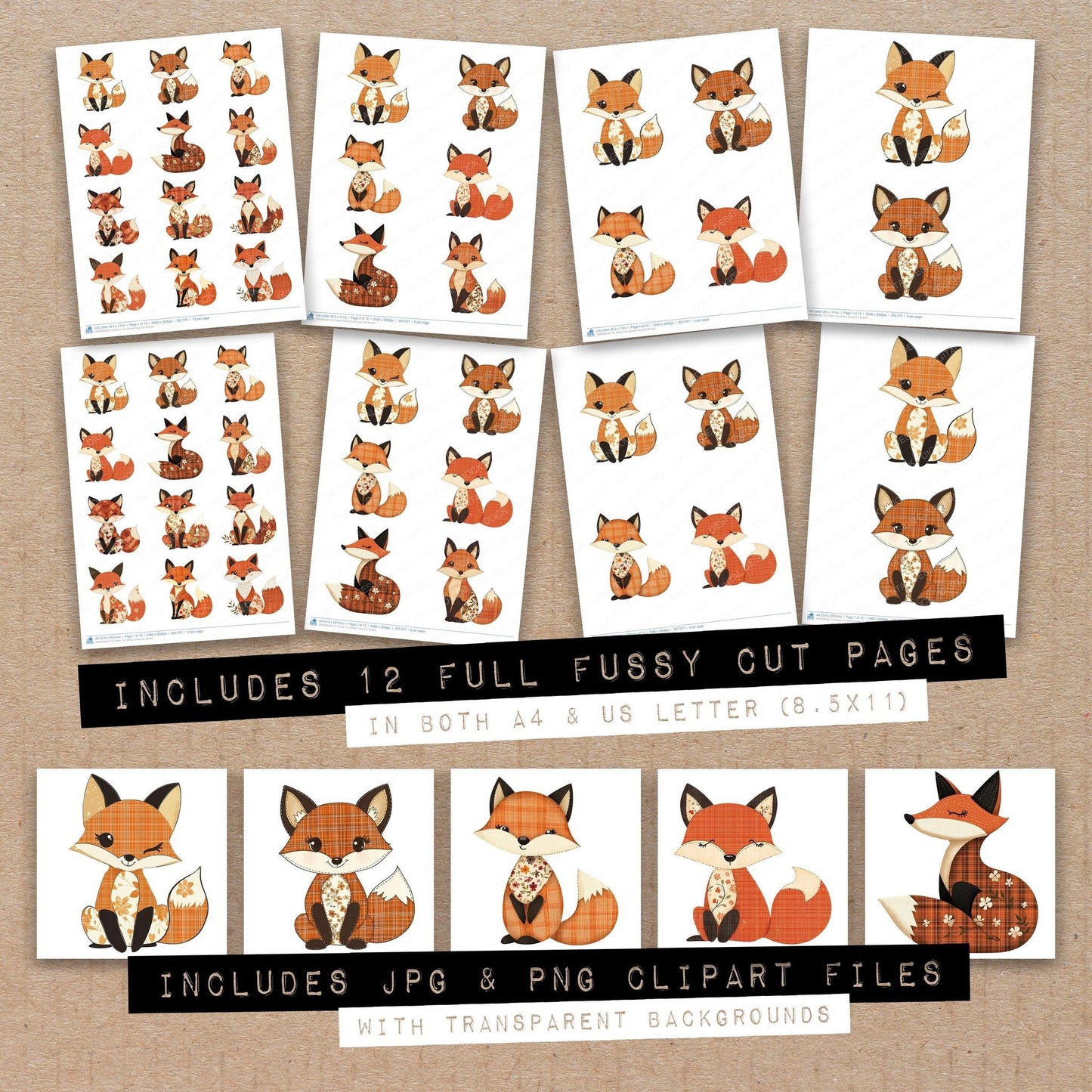 Fabric Fox Sitting Fussy Cut Sheets (DDD009590)