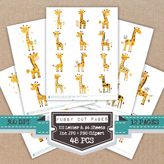 Fabric Giraffe Patch fussy cut printable sheets for junk journaling, scrapbooking, and paper craft projects