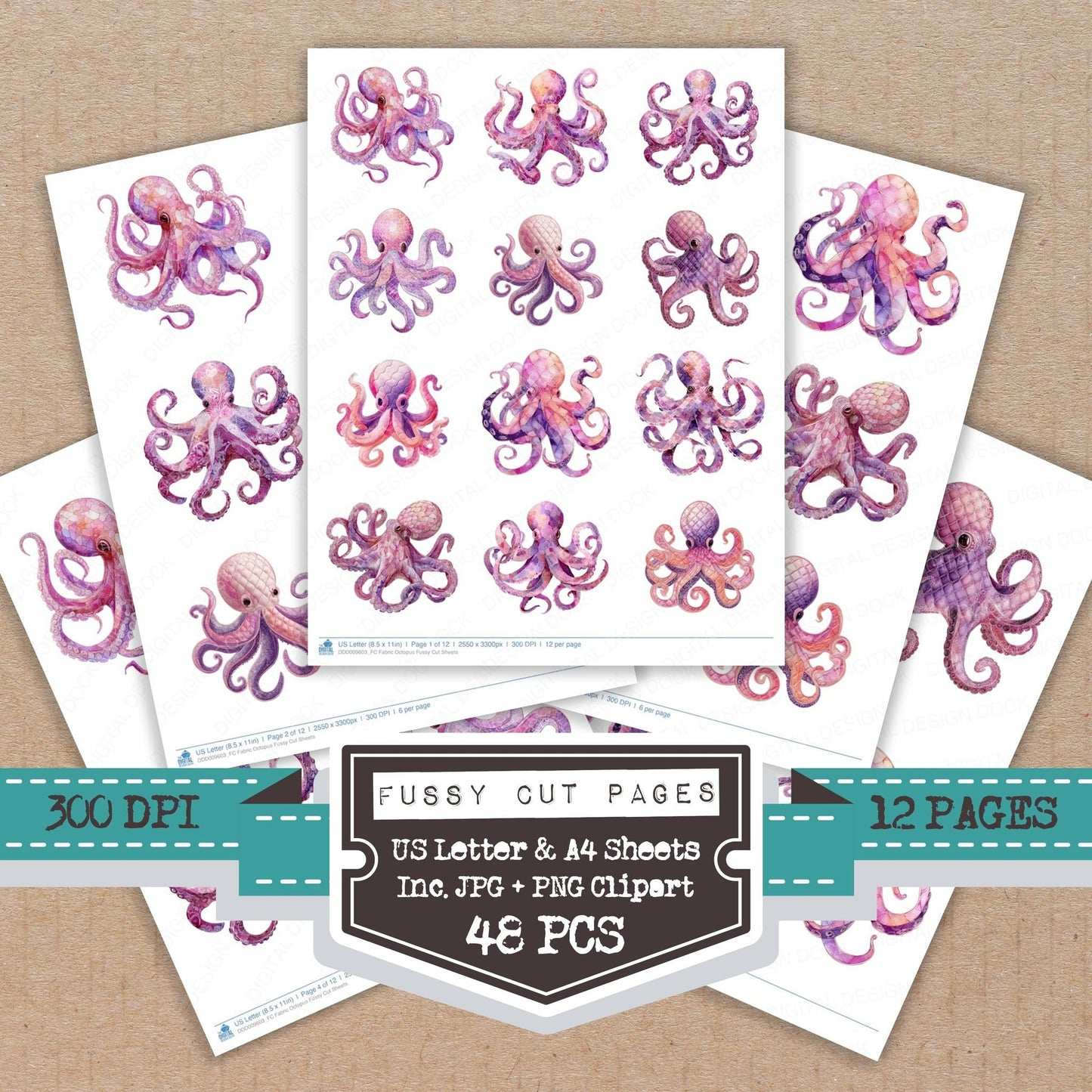 Fabric Octopus Fussy Cut Sheets (DDD009603)