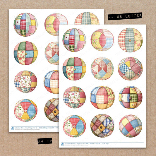 A4 and US Letter format comparison showing Fabric Patch Ball fussy cut pages for print and cut crafting