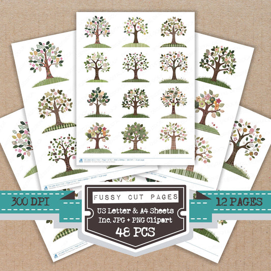 Fabric Patch Tree fussy cut printable sheets for junk journaling, scrapbooking, and paper craft projects
