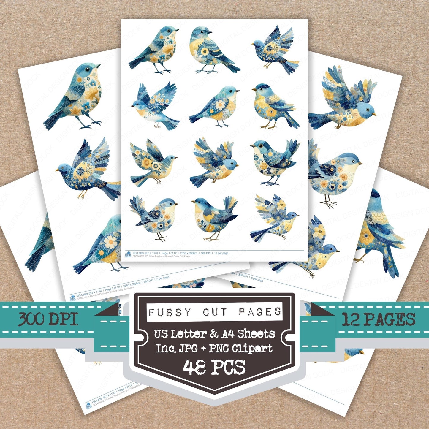 Fabric Patchwork Bluebird Fussy Cut Sheets (DDD009610)