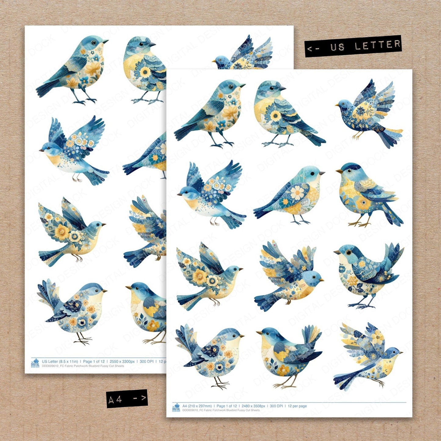 Fabric Patchwork Bluebird Fussy Cut Sheets (DDD009610)