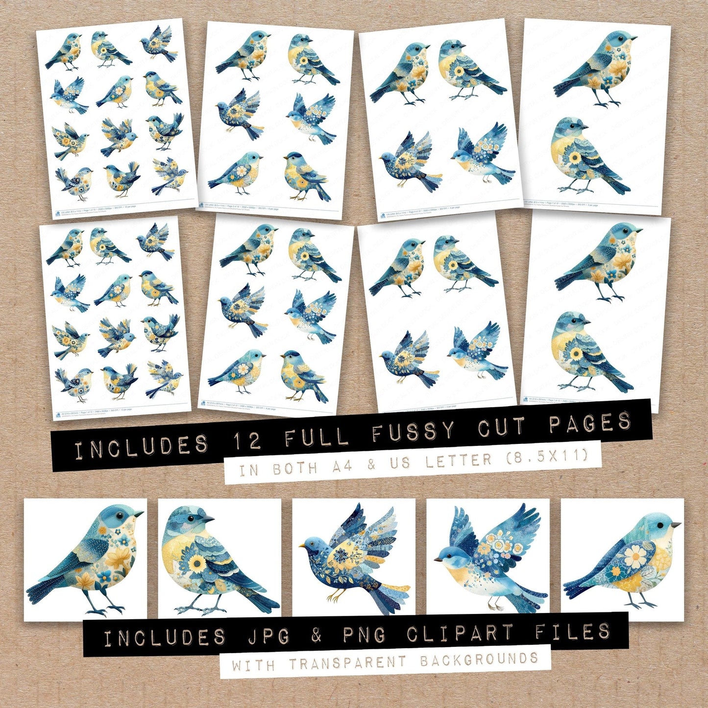 Fabric Patchwork Bluebird Fussy Cut Sheets (DDD009610)