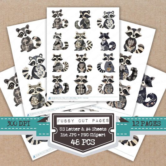Fabric Patchwork Raccoon with Mask Fussy Cut Sheets (DDD009627)