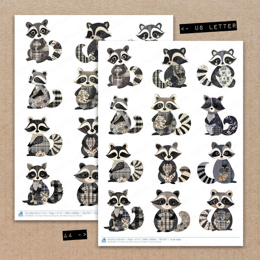 Fabric Patchwork Raccoon with Mask Fussy Cut Sheets (DDD009627)