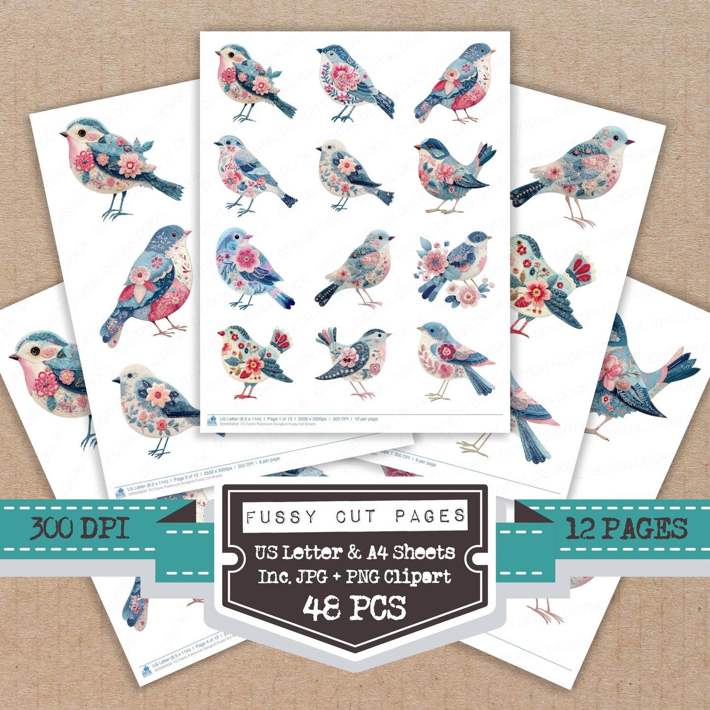Fabric Patchwork Songbird Fussy Cut Sheets (DDD009630)
