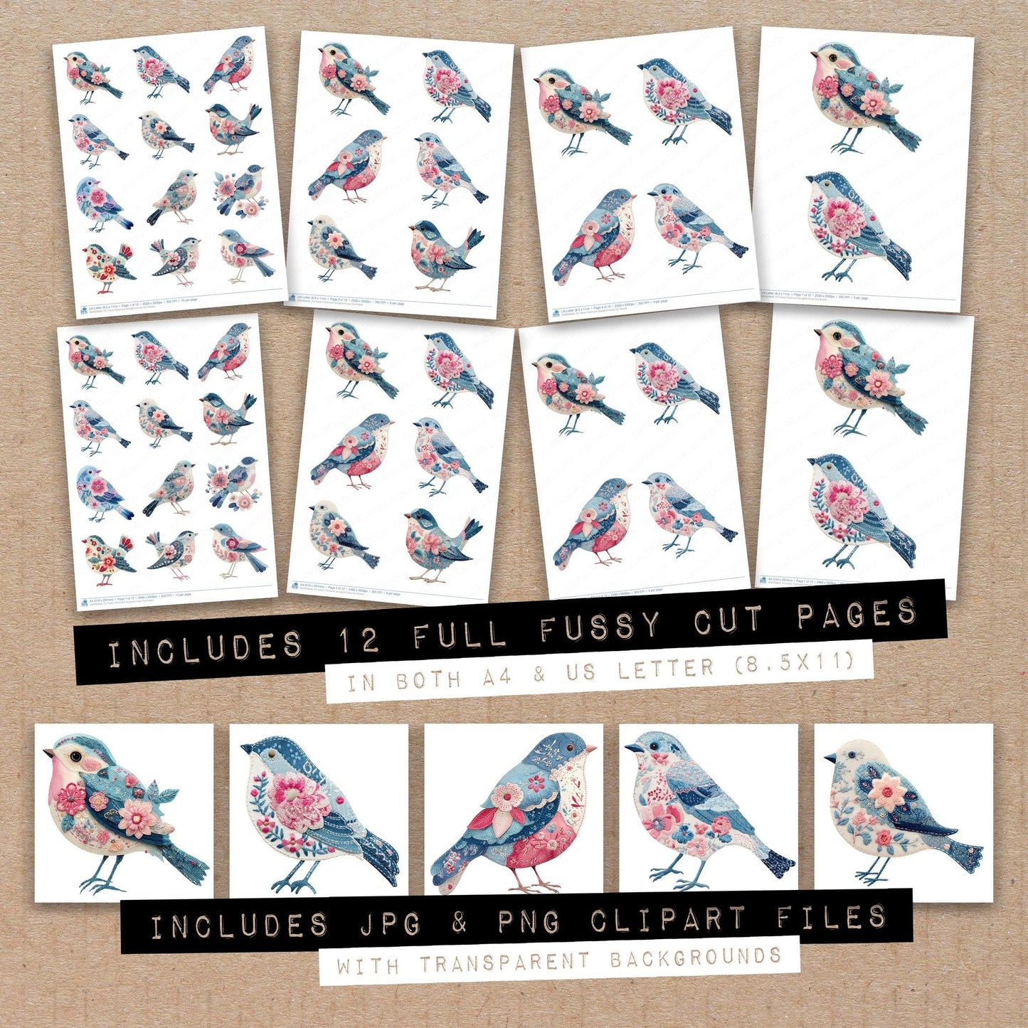 Fabric Patchwork Songbird Fussy Cut Sheets (DDD009630)